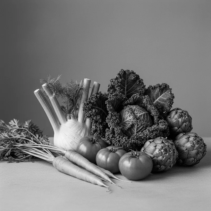 Fresh whole vegetables and leafy greens